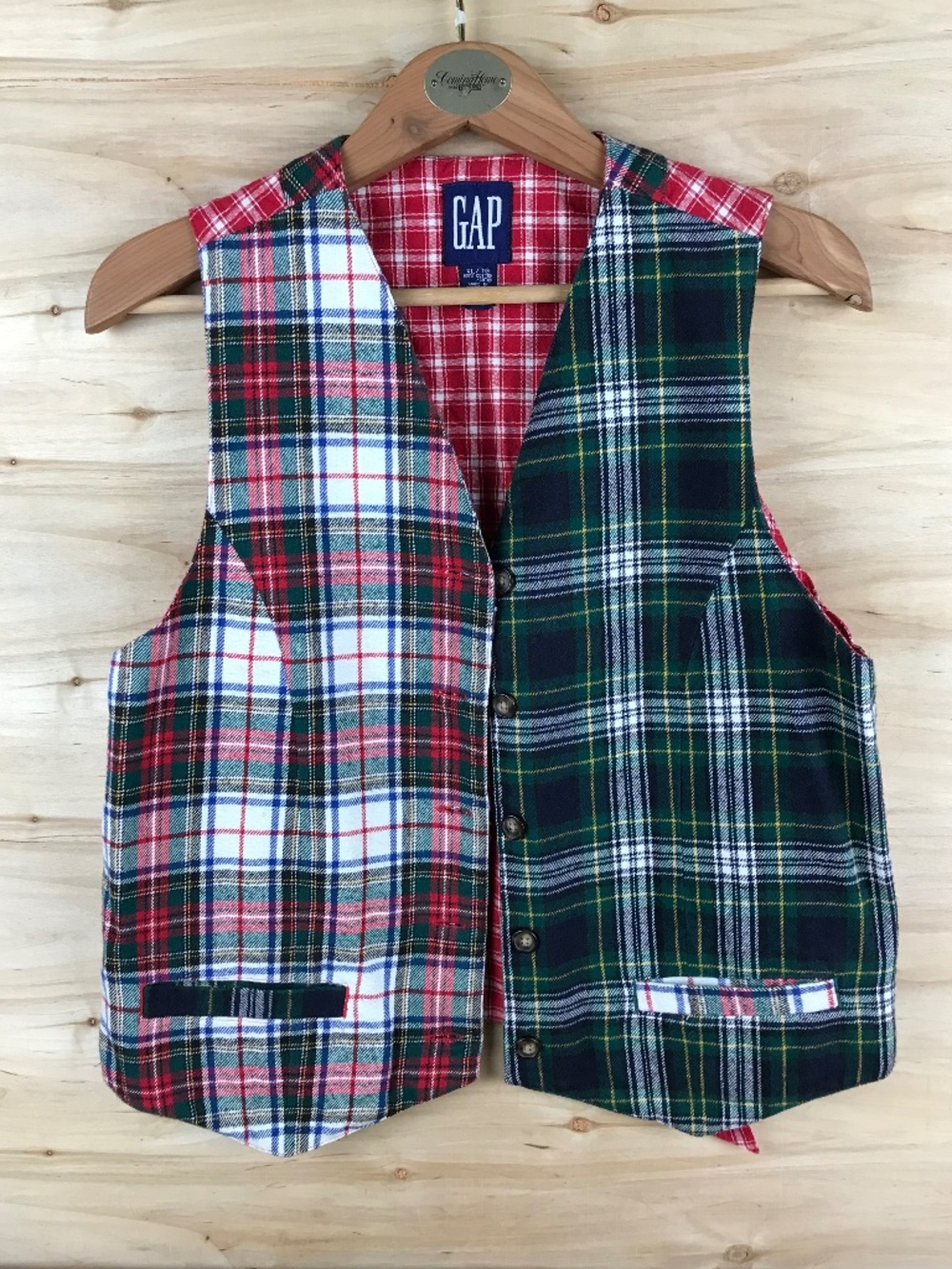 Vtg 90s GAP Vest Colorful Patchwork Plaid Tartan XL Fits Like Medium